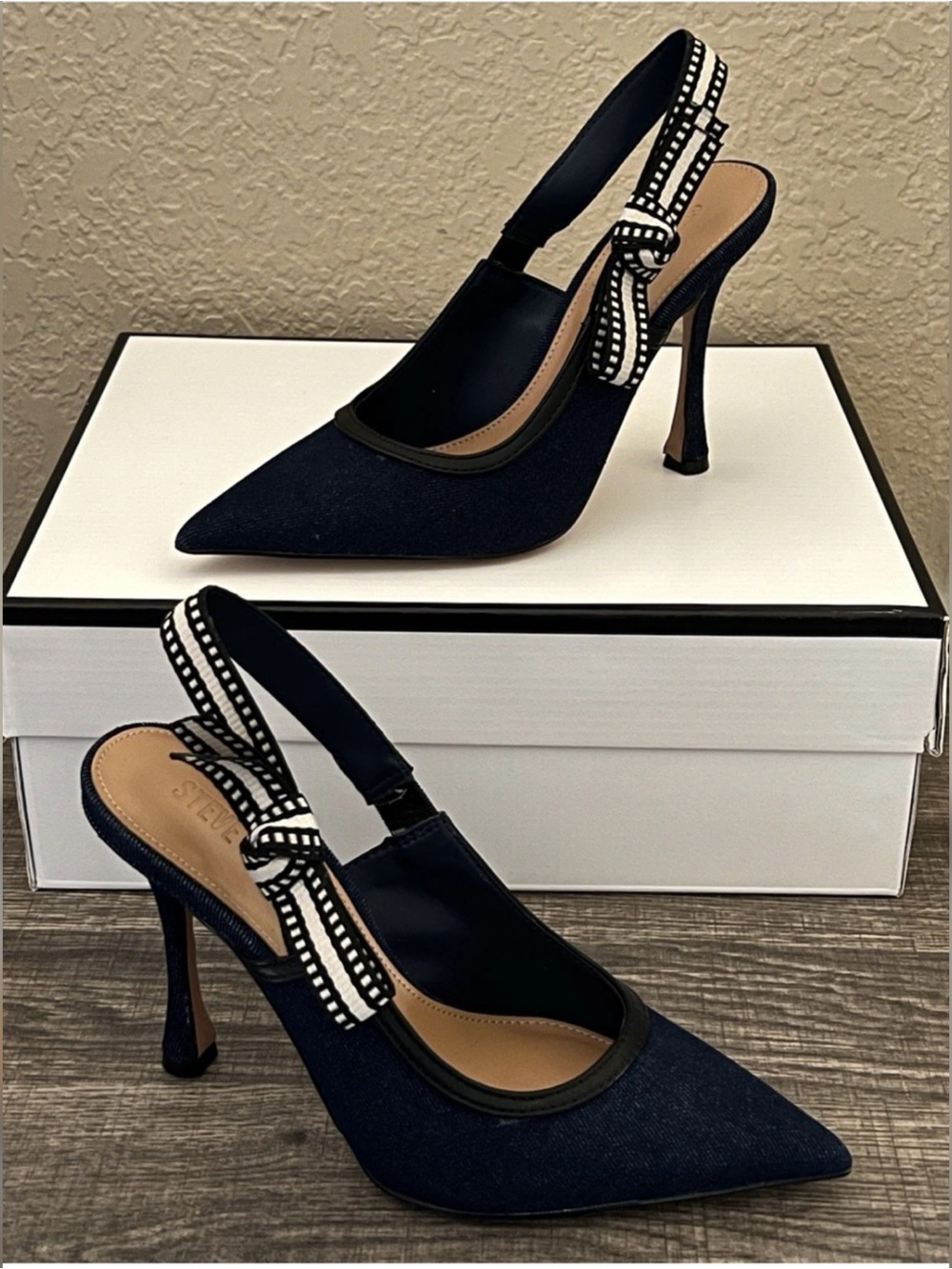 Steve Madden Women’s Bri Dark Denim Design Heels Size-6.5